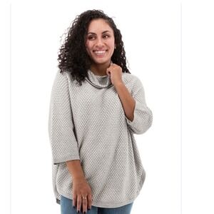 Aventura Womens Grey Textured Knit Cowl Neck Poncho Sweater L/XL 3/4 Sleeve